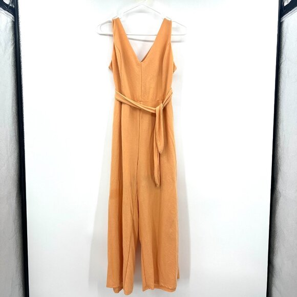 Bershka Orange Linen Like Wide Leg Crop Jumpsuit Women's Large - Picture 1 of 8